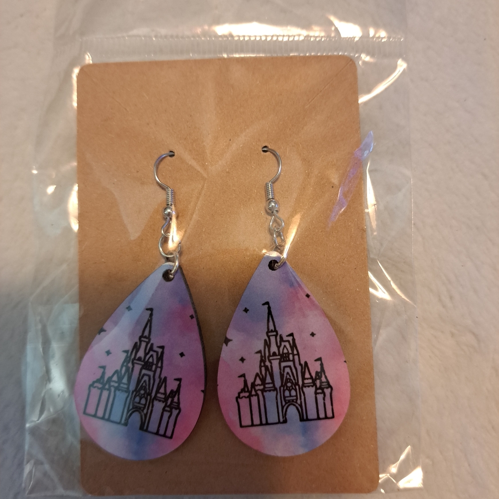 Pink and Blue Castle Earrings